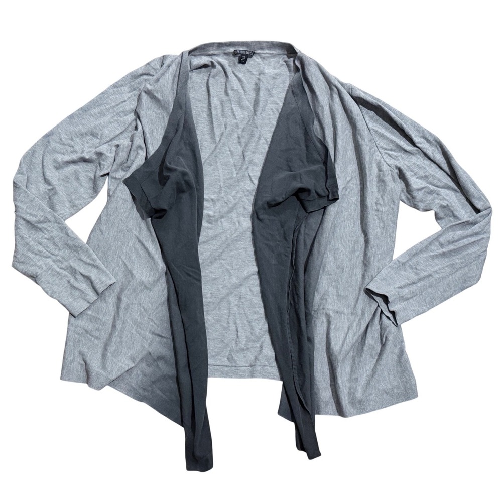 Lafayette 148 New York Grey Ombre Cotton Open Front Waterfall Cardigan XL